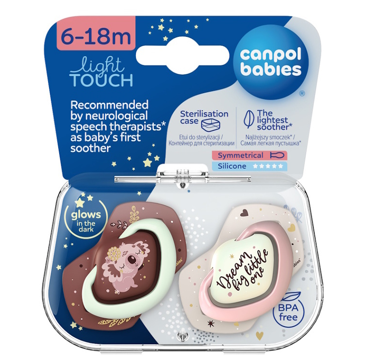 CANPOL BABIES Súprava symetrických silikónových cumlíkov Light touch 6 - 18 m sleepy koala ružový kúpite na Mojalekaren.sk