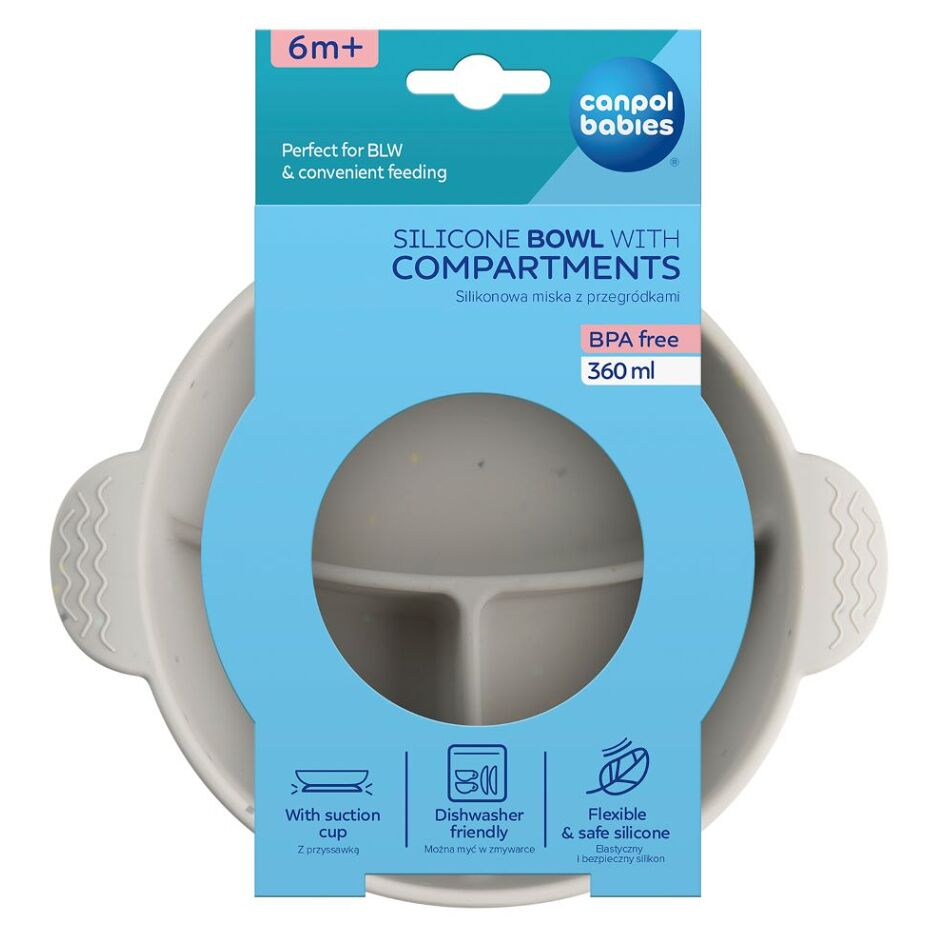 CANPOL BABIES Silikónová delená miska s prísavkou DOTS sivá 360 ml