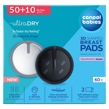 CANPOL BABIES Tvarované priedušné vložky do podprsenky 3D čierne 60 kusov (Prsné vložky) - Ochranný, Absorpčné, Extra tenké, Priedušné, Extra jemné