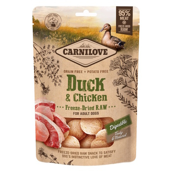CARNILOVE Raw Freeze - Dried Snacks Duck & Chicken maškrty pre psov 60 g