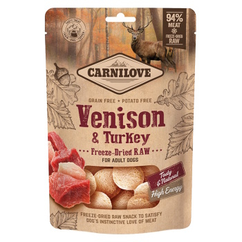 CARNILOVE Raw Freeze-Dried Snacks Venison & Turkey maškrty pre psov 60 g