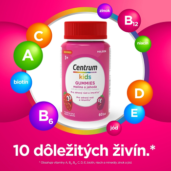 CENTRUM Kids gummies malina a jahoda 2 x 60 želé + DARČEK veselé samolepky