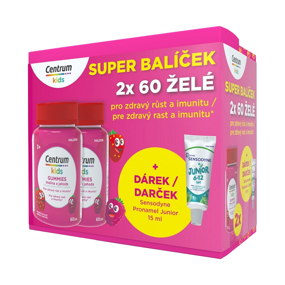 CENTRUM Kids gummies malina a jahoda 2 x 60 želé + DARČEK pasta 15 ml