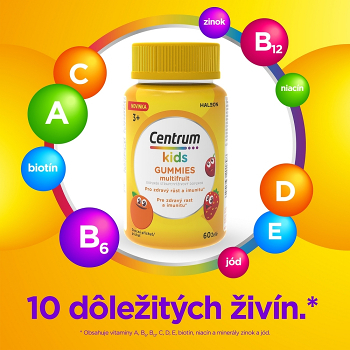 CENTRUM Kids gummies multifruit 2 x 60 želé + DARČEK veselé samolepky (Vitamíny, multivitamíny pro děti) - Viaczložkové - obrázok 3/4