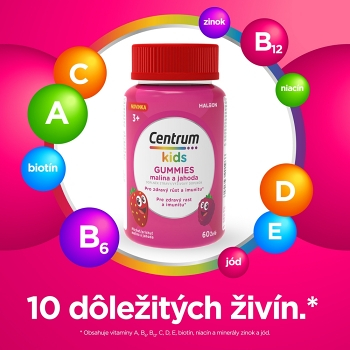 CENTRUM Kids gummies multivitamín pre deti malina a jahoda želé 60 kusov (Vitamíny, multivitamíny pro děti) - Viaczložkové - obrázok 3/4