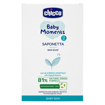 CHICCO Mydlo na ruky tuhé s rastlinným glycerínom Baby Moments 81% prírodných zložiek 100 g