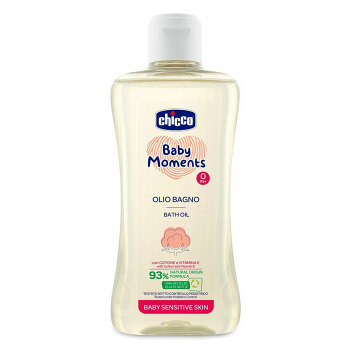 CHICCO Olej do kúpeľa s bavlnou a vitamínom E Baby Moments Sensitive 93% prírodných zložiek 200 ml