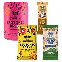 CHIMPANZEE Proteínové tyčinky a izotonické nápoje