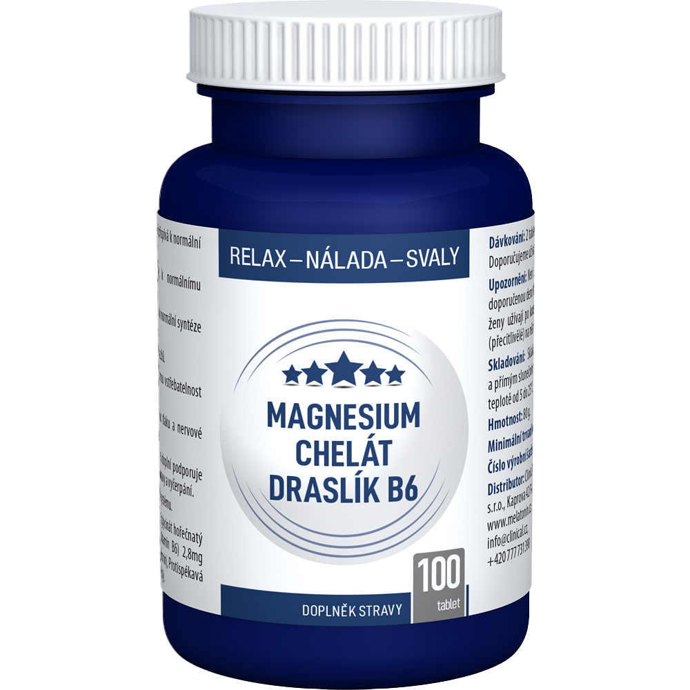 CLINICAL Magnesium chelát + Draslík B6 100 tabliet