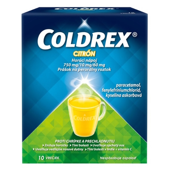 Coldrex Coldrex Horúcí nápoj Citron 750 mg/10mg/60mg prášok pre perorálny roztok pri chrípke a prechladnutí 10 ks kúpite na Mojalekaren.sk