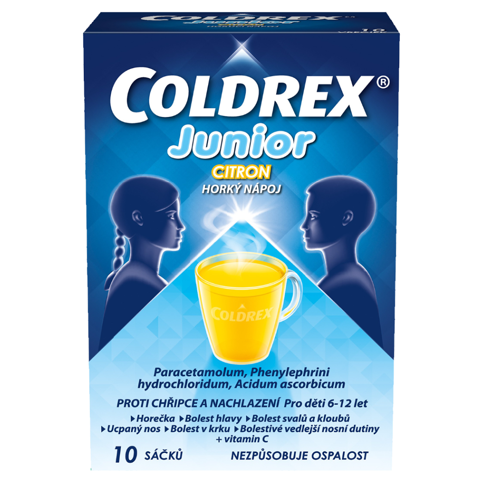 Coldrex Coldrex Junior Citron 300mg/5mg/20mg prášok na perorálnu suspenziu pri chrípke a prechladnutí pre deti 10 ks kúpite na Mojalekaren.sk