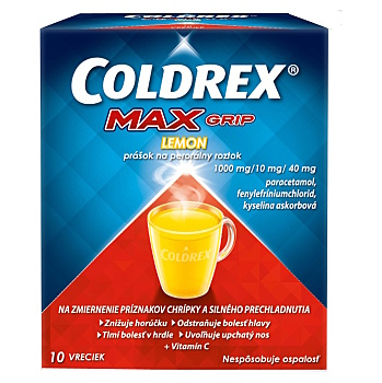 COLDREX MaxGrip Citrón 10 vreciek (Lieky na chrípku a prechladnutie) - Viaczložkové