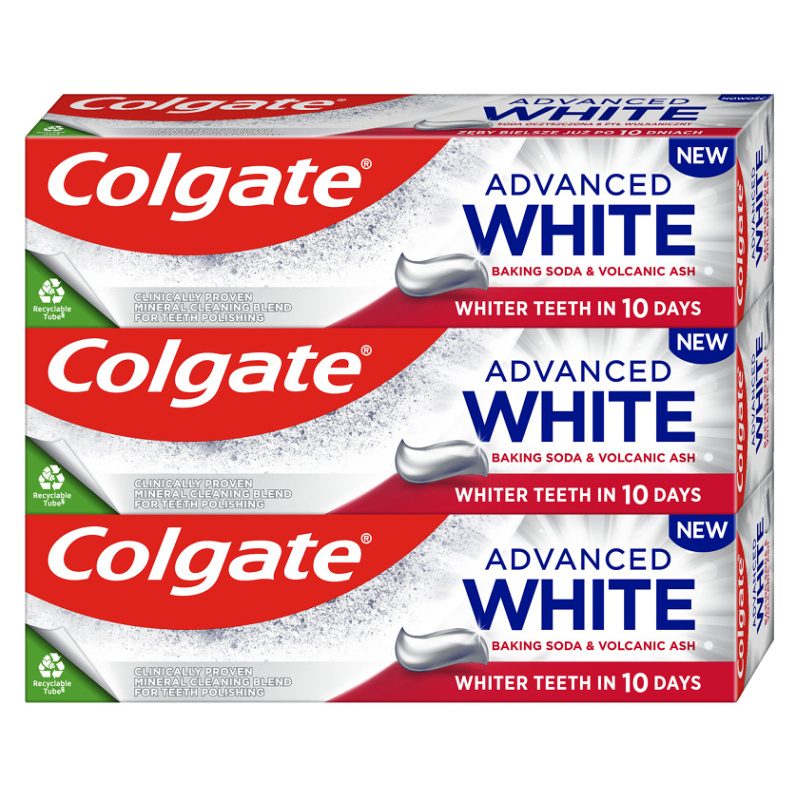 COLGATE Advanced zubná pasta White Baking Soda & Volcanic Ash 3 x 75 ml
