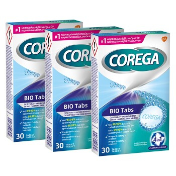 COREGA Bio tabs antibakteriálne tablety na zubné náhrady 3 x 30 kusov