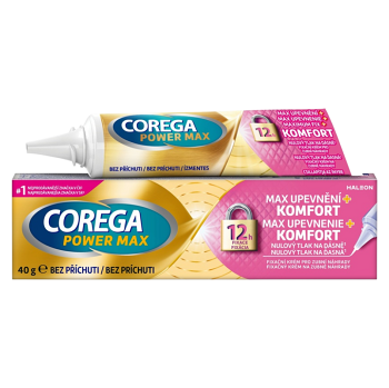 COREGA Power Max upevnenie + komfort fixačný krém 40 g (Prostriedky na zuby a zubné náhrady) - Čistiace, Fixačné, Antibakteriálne