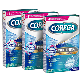 COREGA Whitening antibakteriálne tablety 3 balenia 30 kusov (Prostriedky na zuby a zubné náhrady) - Čistiace, Antibakteriálne