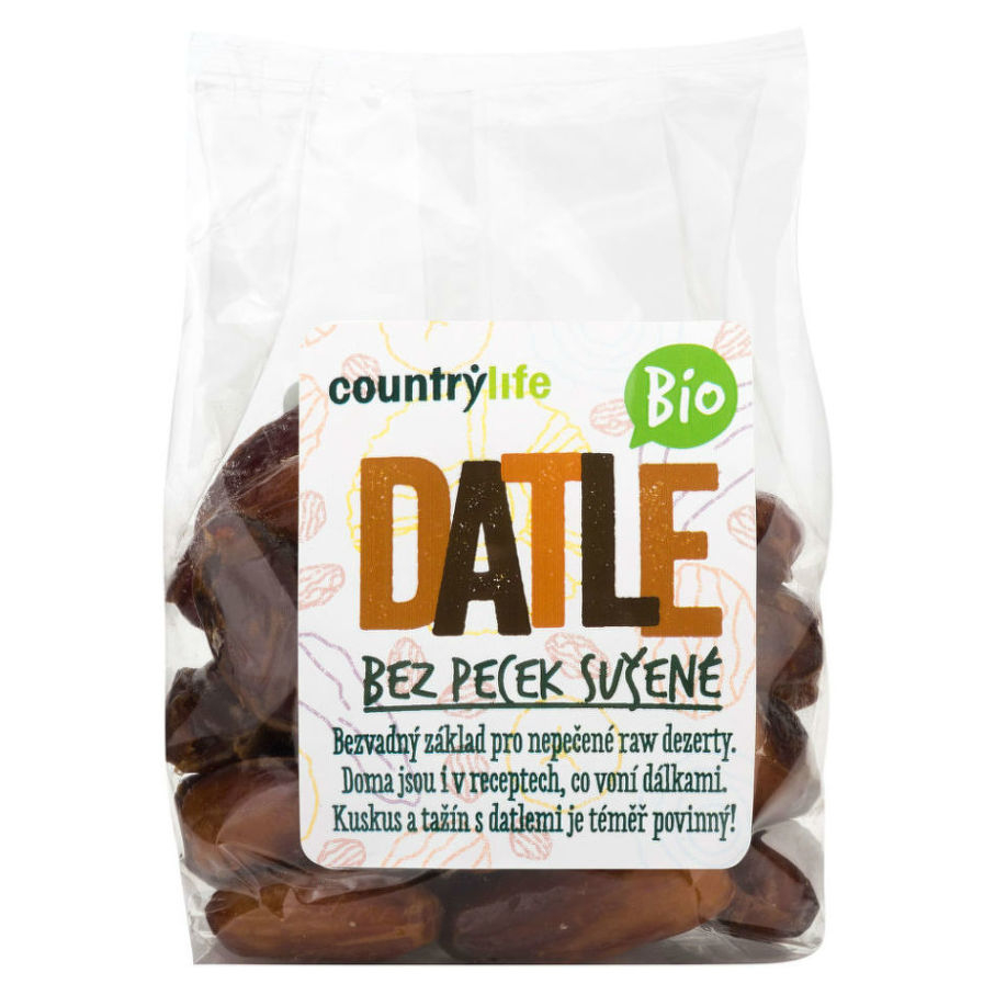COUNTRY LIFE Datle sušené bez pecek BIO - Karamelove sušienky BIO (alebo Ekologické) bez pečeňových jadierok 250 g
