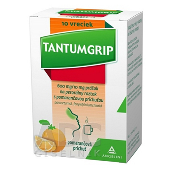 DARČEK TANTUMGRIP s pomarančovou príchuťou 600 mg/10 mg prášok na perorálny roztok 10 vreciek