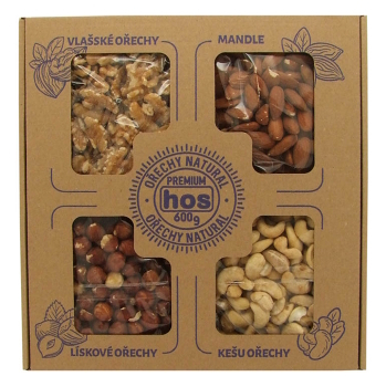HOS Darčeková kazeta orechy natural 600 g (Orechové zmesi) - Slané, Pražené