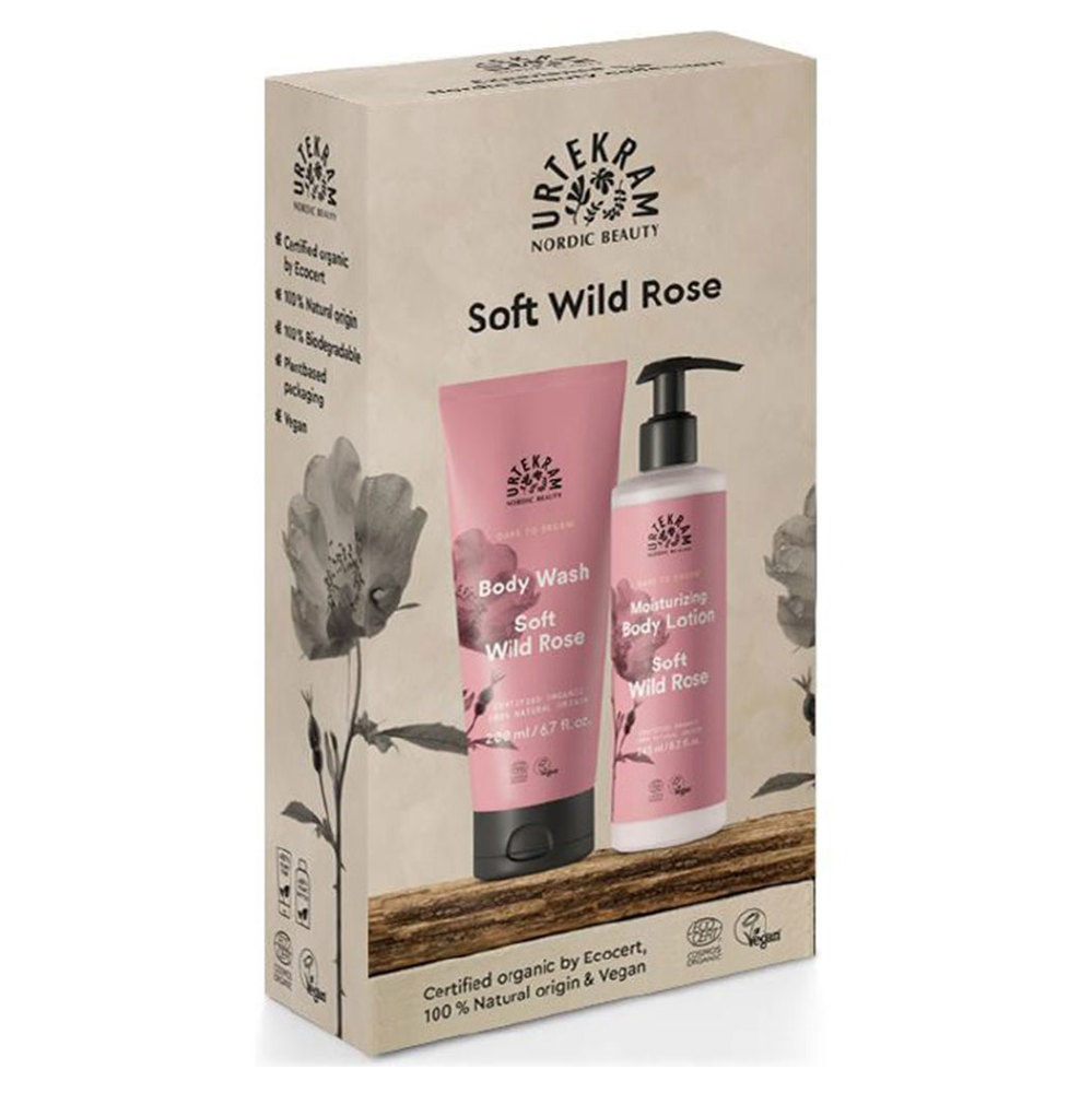 URTEKRAM Darčeková súprava Divoká ruža sprchový gél a telové mlieko 200 ml + 245 ml