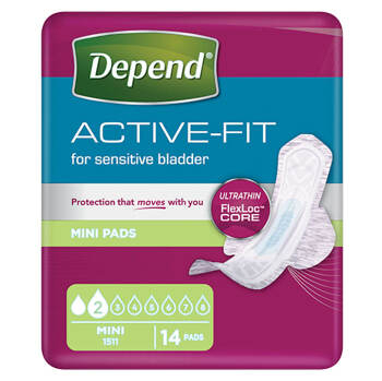 DEPEND Active-Fit mini dámské inkontinenčné vložky 2 kvapky 14 kusov