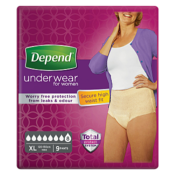 DEPEND Super inkontinenčné nohavičky veľkosť XL 9 kusov (Inkontinenčné nohavičky naťahovacie)