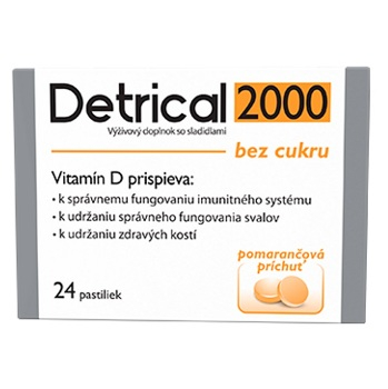 DETRICAL 2000 Vitamín D bez cukru pomarančová príchuť 24 pastiliek