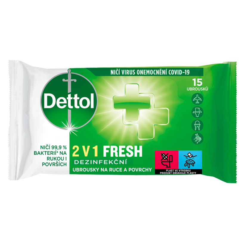 DETTOL Dezinfekčné obrúsky 2v1 na ruky a povrchy 15 ks kúpite na Mojalekaren.sk