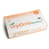 DONA Rukavice vyšetrovacie vinyl bezprašné veľkosť M 100 kusov