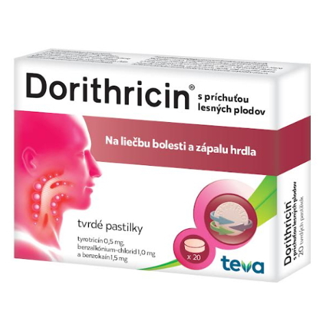 Dorithricin Dorithricin 0,5 mg/1 mg/1,5 mg lisované pastilky pri zápale v krku a ústnej dutine Forest Fruit 20 ks kúpite na Mojalekaren.sk