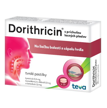 DORITHRICIN s príchuťou lesných plodov 20 tvrdých pastiliek (Lieky na bolesť v krku) - Viaczložkové - obrázok 1/2