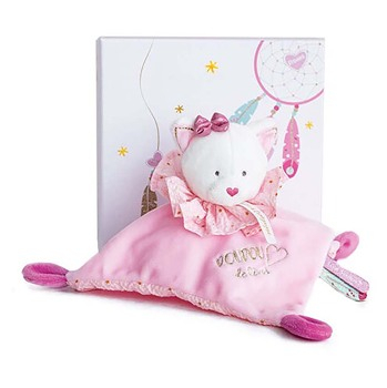DOUDOU Darčeková sada plyšový muchláčik ružová mačka 20 cm (Plyšové hračky) - Extra jemné