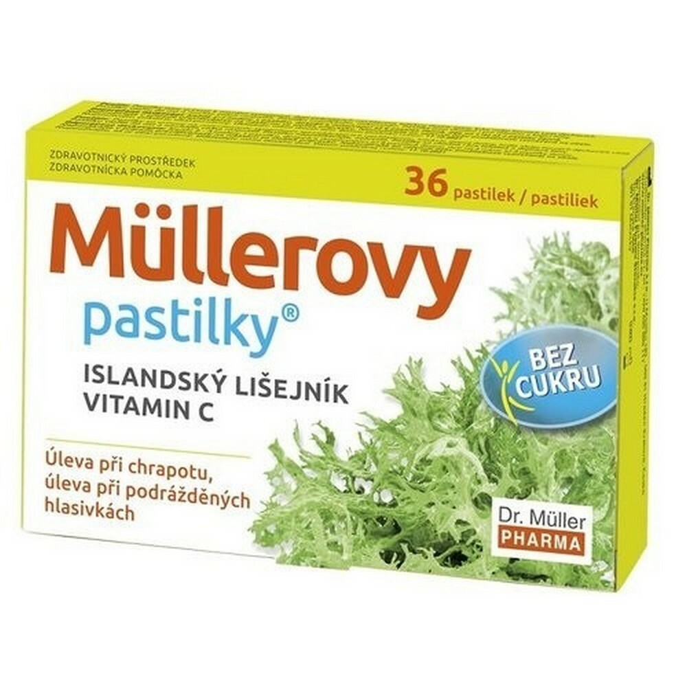 Dr. Müller Müllerovy pastilky® islandský lišajník bez cukru zdravotnícky prostriedok pri ťažkostiach s hlasom 36 ks