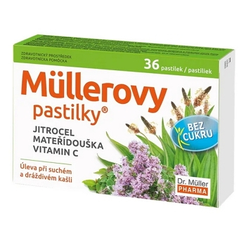 DR. MÜLLER Müllerove pastilky s skorocelom, materinou dúškou bez cukru 36 pastiliek (Na bolesť v krku) - Bylinné