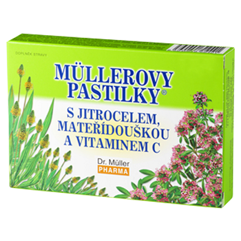 DR. MÜLLER Müllerovy pastilky s skorocelom, materinou dúškou a vitamínom C 24 pastiliek