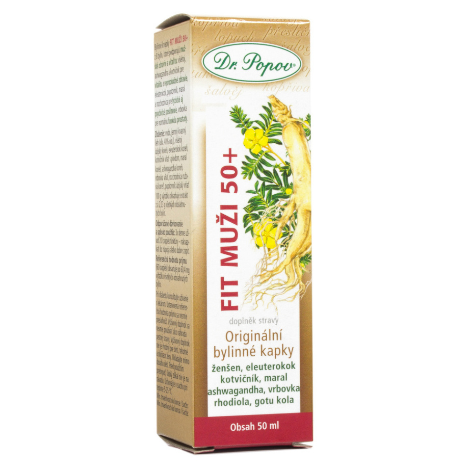 Dr. Popov Originální bylinné kapky Fit muži 50+ bylinná tinktúra pre duševnú a fyzickú rovnováhu 50 ml