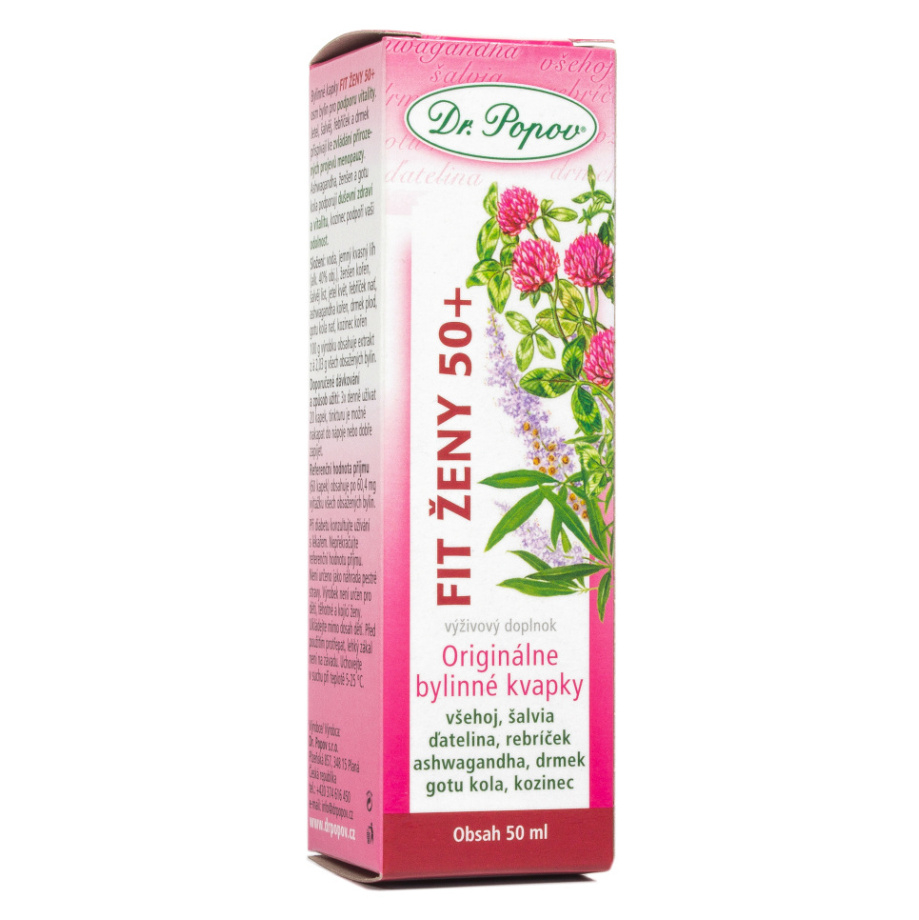 Dr. Popov Originální bylinné kapky Fit ženy 50+ bylinná tinktúra pre duševnú a fyzickú rovnováhu 50 ml