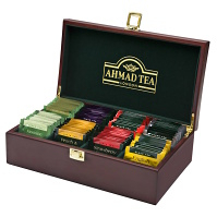 AHMAD TEA Tea Keeper drevená škatuľa čiernych a zelených čajov 80 vrecúšok