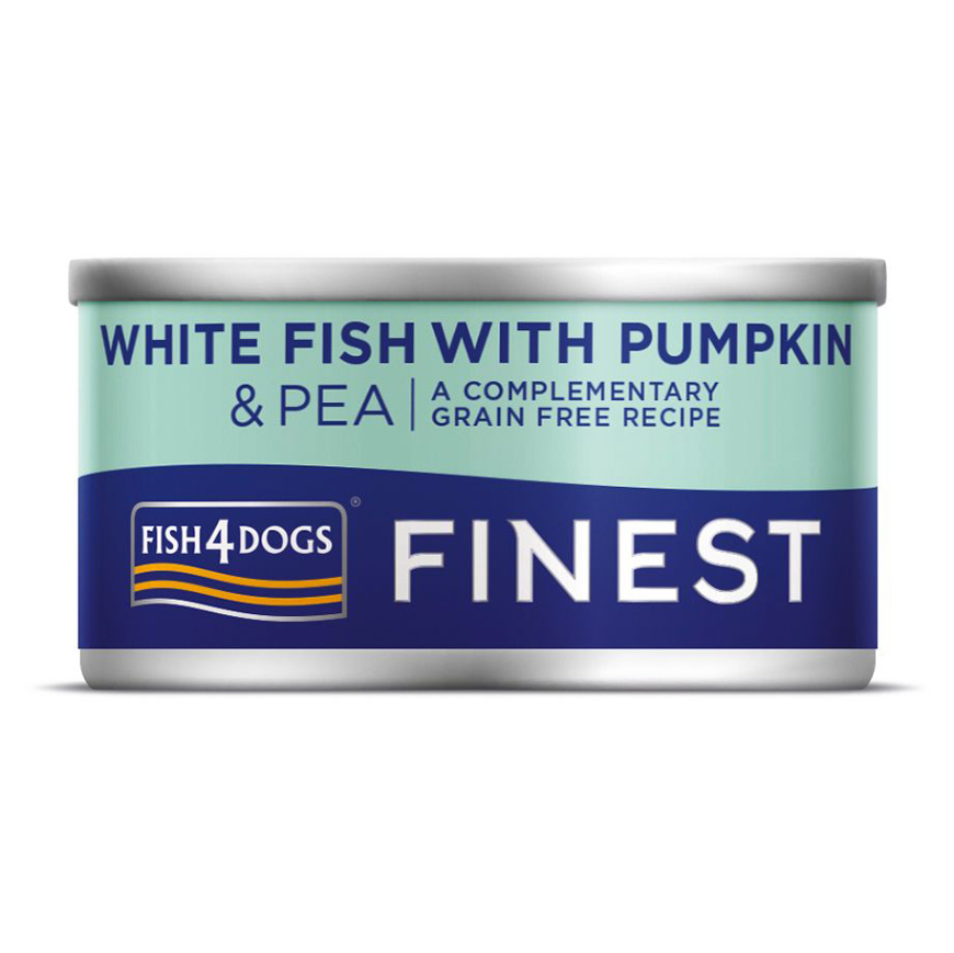 E-shop FISH4DOGS Konzerva pre psov Finest biela ryba s tekvicou a hráškom 85 g