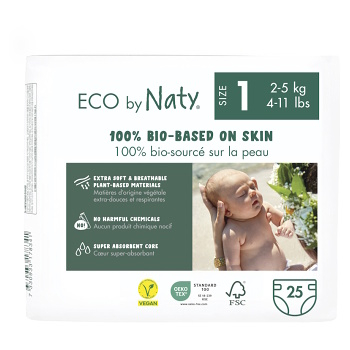 ECO BY NATY Newborn 2-5 kg 25 kusov (Plienky 1 (2 - 5 kg)) - Hypoalergénny, Absorpčné, Antialergické, Hygienické, Jednorázové, vyšetrovacie, Neparfumované, Ostatné, Plienkové, Iné, Prebaľovací, Savé, BIO, Ekologické