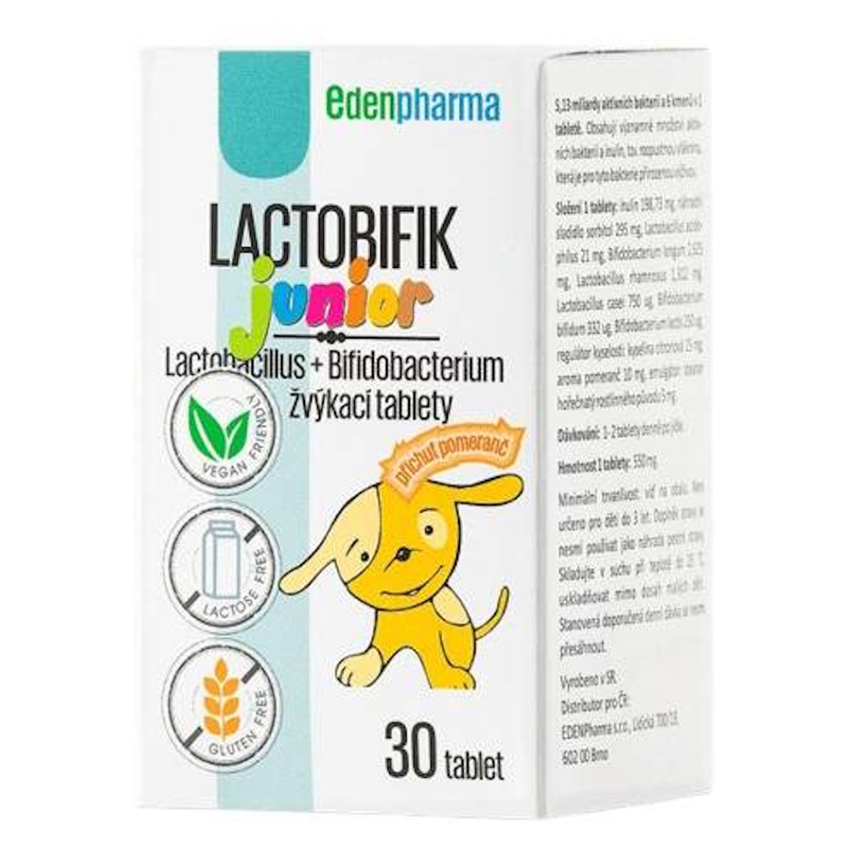 EdenPharma LACTOBIFIK junior žuvacie tabliety príchuť pomaranč 30 ks kúpite na Mojalekaren.sk