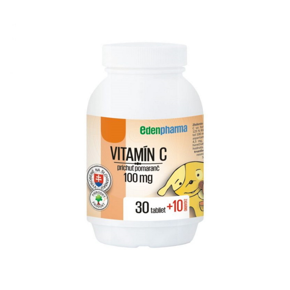 EDENPHARMA Vitamín C 100 mg príchuť pomaranč tablety 30 + 10 ZADARMO kúpite na Mojalekaren.sk