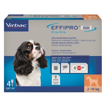 EFFIPRO DUO 67/20 mg spot-on pre psov S (2-10 kg) 0,67 ml 4 pipety