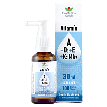 EKOMEDICA Vitamín A + D3 + E + K2 Mk7 sprej 30 ml (Vitamín A) - Viaczložkové