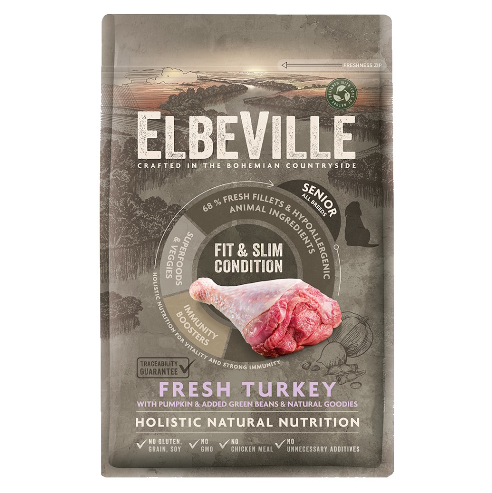 E-shop Krmivo ELBEVILLE Senior All Breeds Fit and Slim Condition Fresh Turkey 4kg, Hmotnosť balenia (g): 11,4 kg