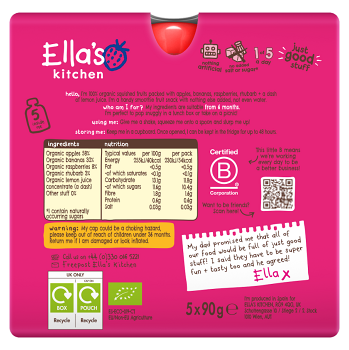 ELLA&apos;S KITCHEN PINK ONE ovocné smoothie s dračím ovocím BIO 90 g x 5 kusov (Desiatové kapsičky) - BIO - obrázok 2/2
