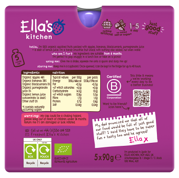 ELLA&apos;S KITCHEN Purple one ovocné pyré s čiernymi ríbezľami BIO 90 g x 5 kusov (Desiatové kapsičky) - BIO - obrázok 2/2
