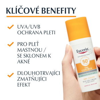EUCERIN Sun Oil Control Opaľovací krémový gél na tvár SPF 50+ 50 ml (Dermokozmetika opaľovacie krémy) - Dermokozmetika - obrázok 2/4