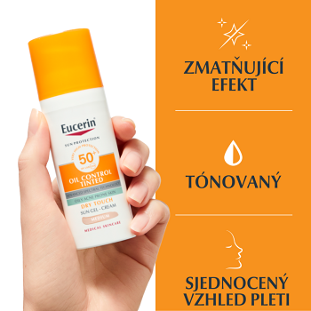 EUCERIN Sun Oil Control tónovaný gél na tvár SPF50+ Medium 50 ml (Dermokozmetika opaľovacie mlieka a gely) - Tónovacie, Dermokozmetika - obrázok 3/4