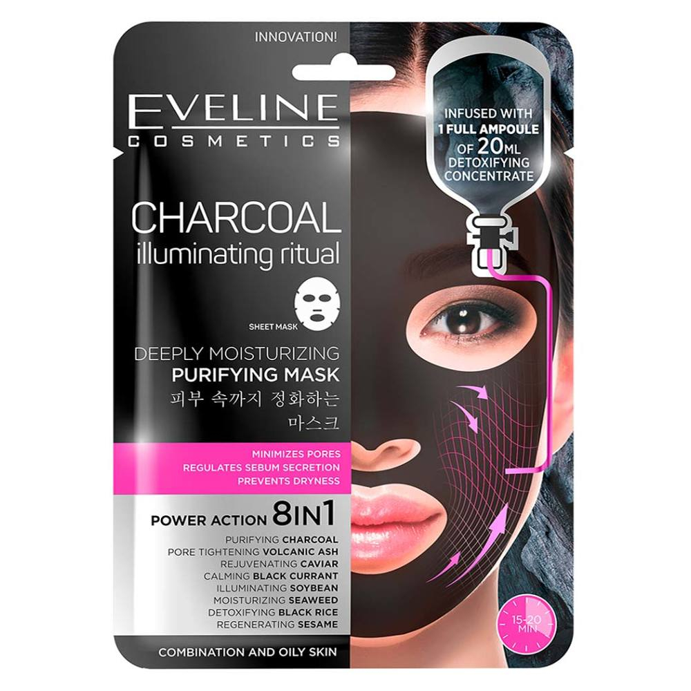 EVELINE Charcoal Hydratačná pleťová textilná maska s uhlím 20 ml kúpite na Mojalekaren.sk